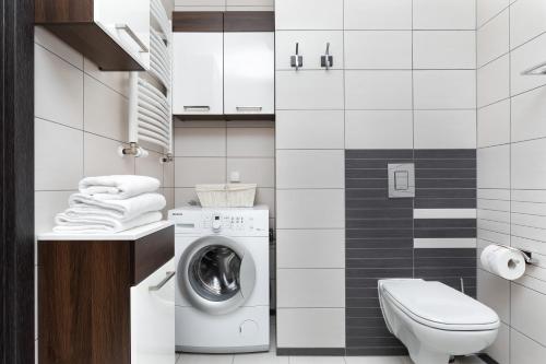 コウォブジェクにあるJantar Apartamenty Residence Maritimoのバスルーム(洗濯機、トイレ付)