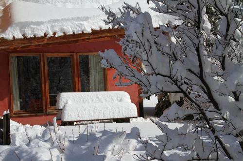 a house covered in snow next to a tree at L'Elva Hameau des Chazals Nevache Hautes Alpes in Névache