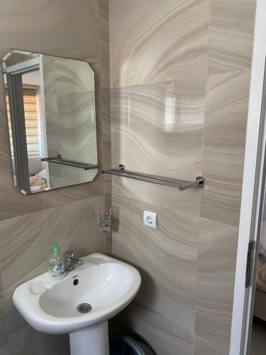 a bathroom with a sink and a mirror at Apartments Boss in Budva
