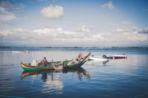 a group of people on boats in the water at AquaHotel in Ovar