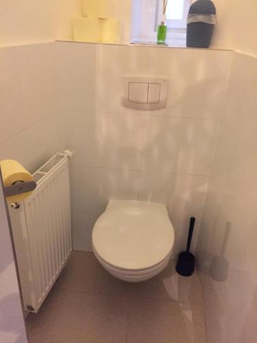 a bathroom with a white toilet in a room at Apartments Opera in Vienna