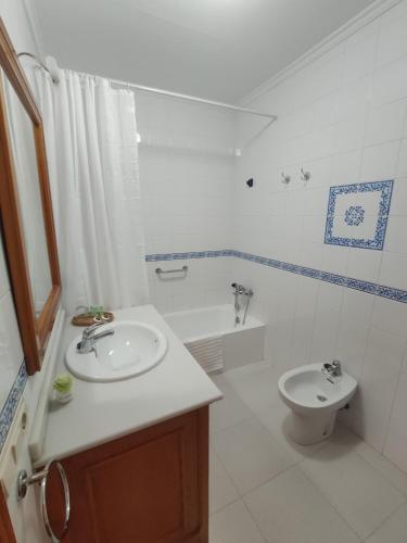 bagno con lavandino e servizi igienici di Casa Mudéjar Alicún a Alicún