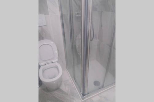e bagno con servizi igienici e doccia. di Super cool villa in Los Cristianos a Los Cristianos