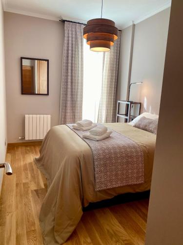 a bedroom with a bed and a large window at CHURRUCA 3 in Vigo
