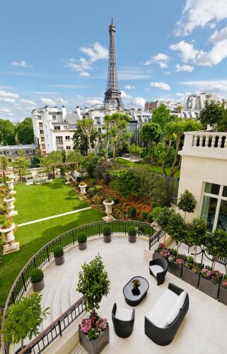 a view of the eiffel tower from a building at Shangri-La Paris in Paris