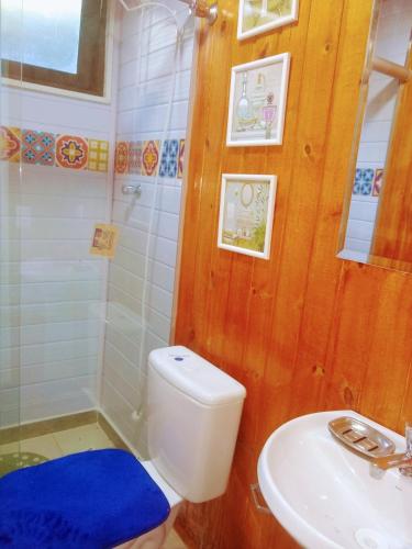 a bathroom with a toilet and a sink at Chalé Manacá House in Campos do Jordão