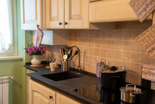 a kitchen with a sink and a counter top at La Beppa - Casa Vacanza in Pontremoli