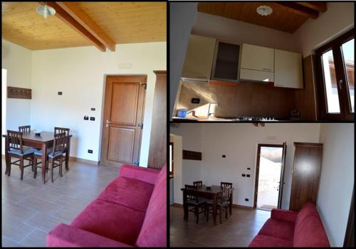 sala de estar y cocina con sofá rosa en 'U Vardar Agriturismo, en San Chirico Raparo