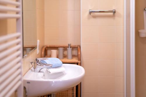 a bathroom with a sink and a shower at Haus Piger in Termeno