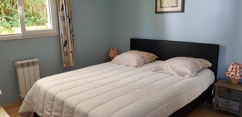 een groot bed met 2 kussens in een slaapkamer bij GUETHARY APPARTEMENT PLAIN PIED PROCHE PLAGE CENITZ in Guéthary