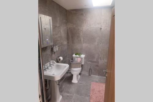 a bathroom with a toilet and a sink at Boundary Cottage in Middleton