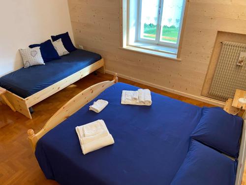 Una habitación con una cama con dos toallas. en Casa Ortis, en Paluzza