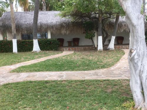 a building with a group of trees and a walkway at Hotel Rancho Buenavista in Los Barriles
