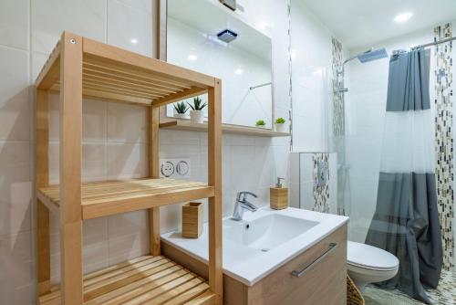 une salle de bain avec un lavabo, des toilettes et une douche dans l'établissement Appartement Familial Centre Ville de Strasbourg, à Strasbourg