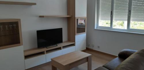 a living room with a couch and a flat screen tv at Apartamentos Olimpo Celta-Apart Adriana in O Pindo