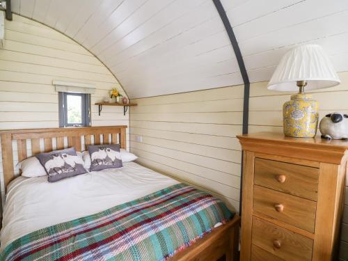 a bedroom with a bed and a lamp on a dresser at Mountain View in Saint Harmon