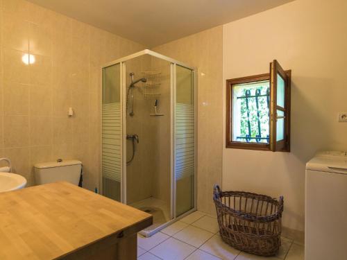 a bathroom with a shower and a toilet and a sink at Welcoming cottage in Savignac L drier with garden in Savignac-Lédrier