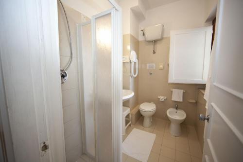a small bathroom with a toilet and a sink at Hotel Santa Caterina in Marina di Campo