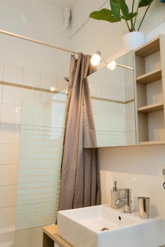 a bathroom with a sink and a shower at Le Gérémoy in Vittel