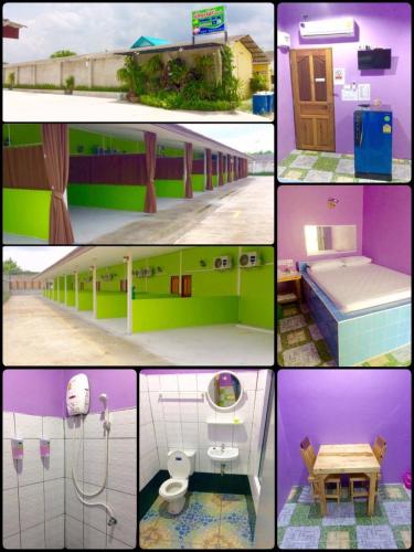 a collage of four pictures of a toy house at เจิดจรัสรีสอร์ทโรงแรม24ชม in Chon Buri