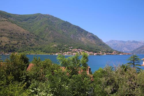 a view of a lake with mountains in the background at Apartments Jovanovic - Alkima in Kotor