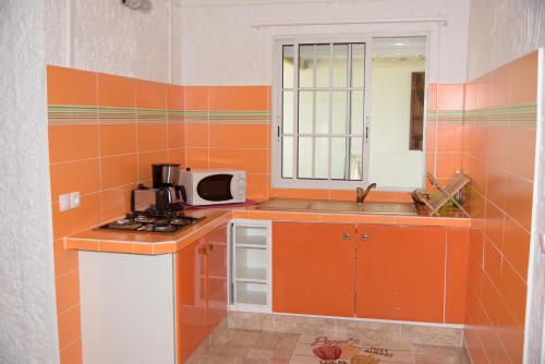 a kitchen with a sink and a microwave at LE VILLAGE DE CANADA in Faup