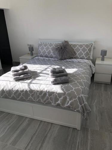 a bedroom with a bed with two pillows on it at Casa Olivia villa in Arboleas