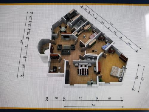 a model of a floor plan with a scale at VILLA HanseART Lübeck - Privatzimmer in zentraler Lage in Lübeck