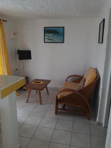 a living room with a chair and a table at LE VILLAGE DE CANADA in Faup