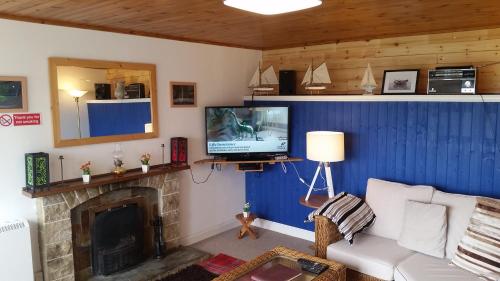 a living room with a tv and a fireplace at Tir Nan Og in Thurso