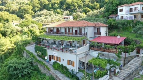 eine Luftansicht eines Hauses auf einem Hügel in der Unterkunft Ammos papanero in Agios Ioannis