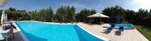 a large swimming pool with chairs and an umbrella at Agriturismo la Casetta in Affi