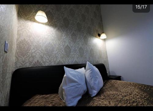 a bedroom with a bed with two pillows on it at Smart studio sibiu in Sibiu