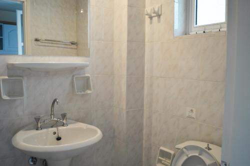 a bathroom with a sink and a toilet at Paradise Beach Apartments in Argassi