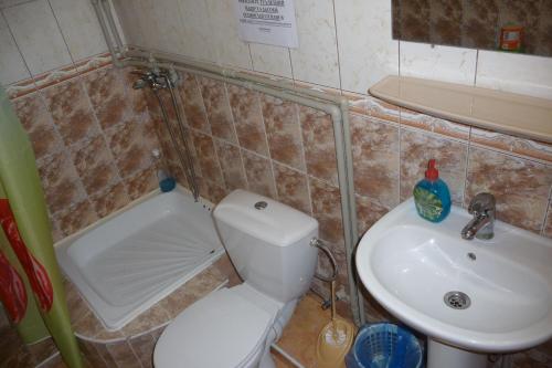 a small bathroom with a toilet and a sink at Готель-Маєток in Luts'k