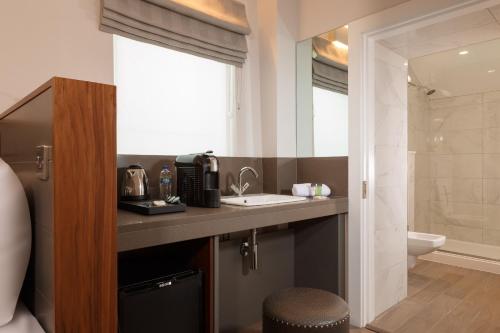 a bathroom with a sink and a toilet and a shower at No 9 Rathgar in Rathgar