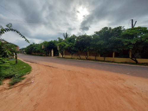 eine unbefestigte Straße mit Bäumen am Straßenrand in der Unterkunft Anouxa Riverview Guesthouse in Champasak