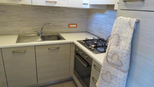 a small kitchen with a sink and a stove at Pal Biel Affittacamere Avasinis in Avasinis