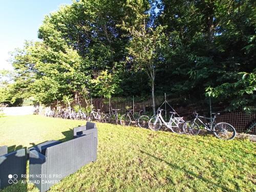 a row of bikes parked next to a fence at Dolcedorme del Pollino in Morano Calabro