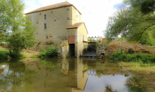 un vieux bâtiment à côté d'une masse d'eau dans l'établissement Chambre Pasta - Moulin de Gâteau, à Saint-Pierre-les-Étieux