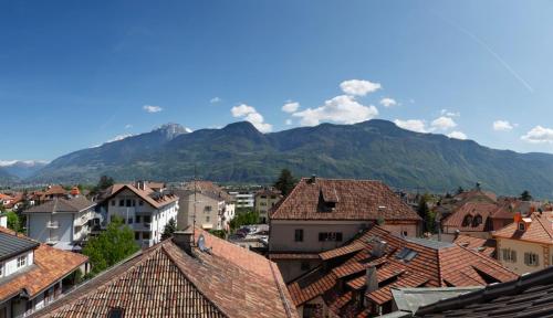 a view of a town with mountains in the background at viaDolceVita - Blaue Gästewohnung in Lana