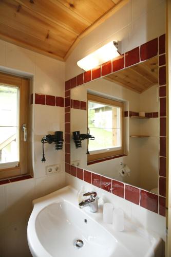 a bathroom with a sink and a mirror at Holdhof in Schladming