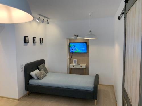 En tv och/eller ett underhållningssystem på Harteneck Apartments