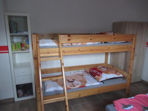 two bunk beds with teddy bears on them in a room at WeCo Ferienwohnungen in Zirndorf