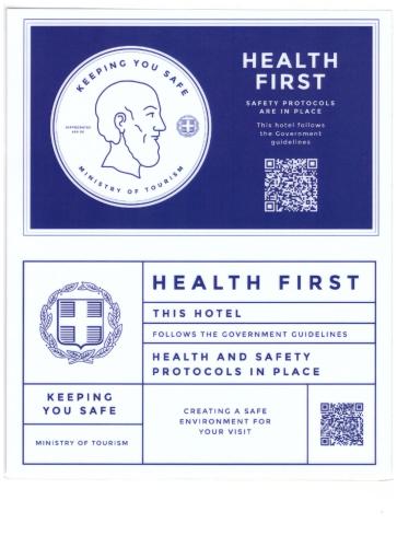 a health first first label with a picture of a man at Potamaki Beach Hotel in Benitses