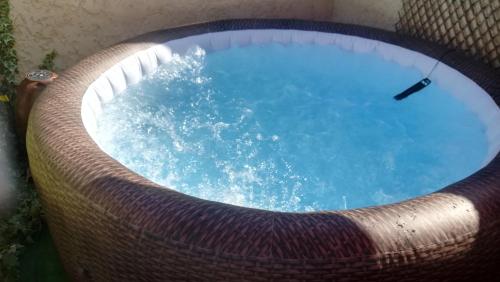 uma pequena piscina num cesto de vime em Mas De La Coucourde em Paluds de Noves