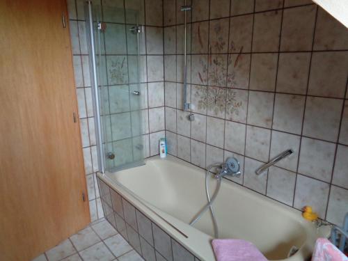 a bath tub in a bathroom with a shower at Ferienwohnung Carmen in Siegen