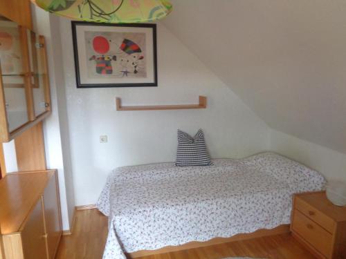 1 dormitorio con cama con almohada en Ferienwohnung Carmen en Siegen