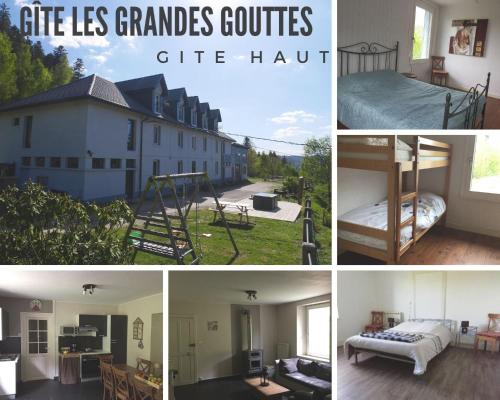 een collage van vier foto's van een huis bij Gites les Grandes Gouttes in Le Syndicat