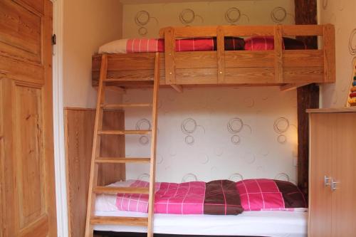 two bunk beds in a room with a ladder at Ferienhaus Am Linden-Brink in Klütz